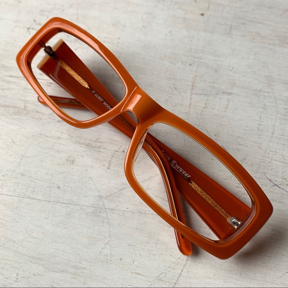 💥4/$16 SALE💥BOLD 1990’s Beatnik Rectangular Eyeglasses Chinese Orange - Picture 5 of 8